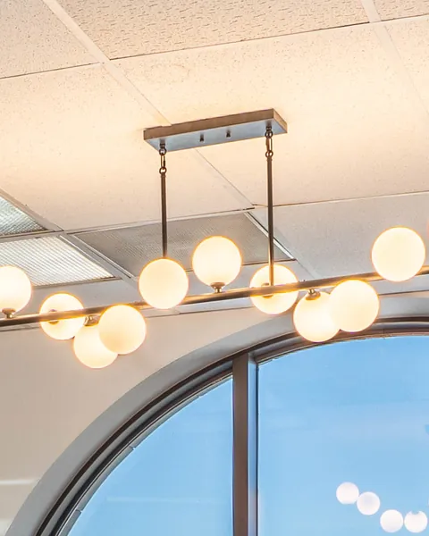 Chandelier in the Bedrock Digital client lounge