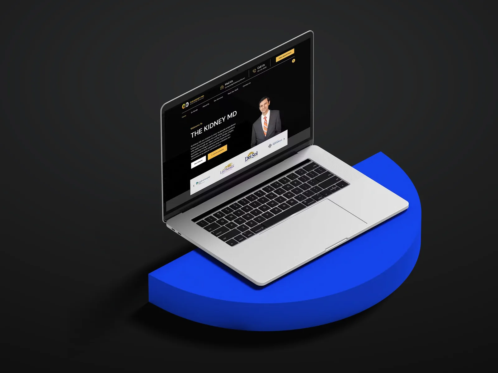 The Kidney MD case study: The Kidney MD website built by Bedrock Digital, shown on a laptop