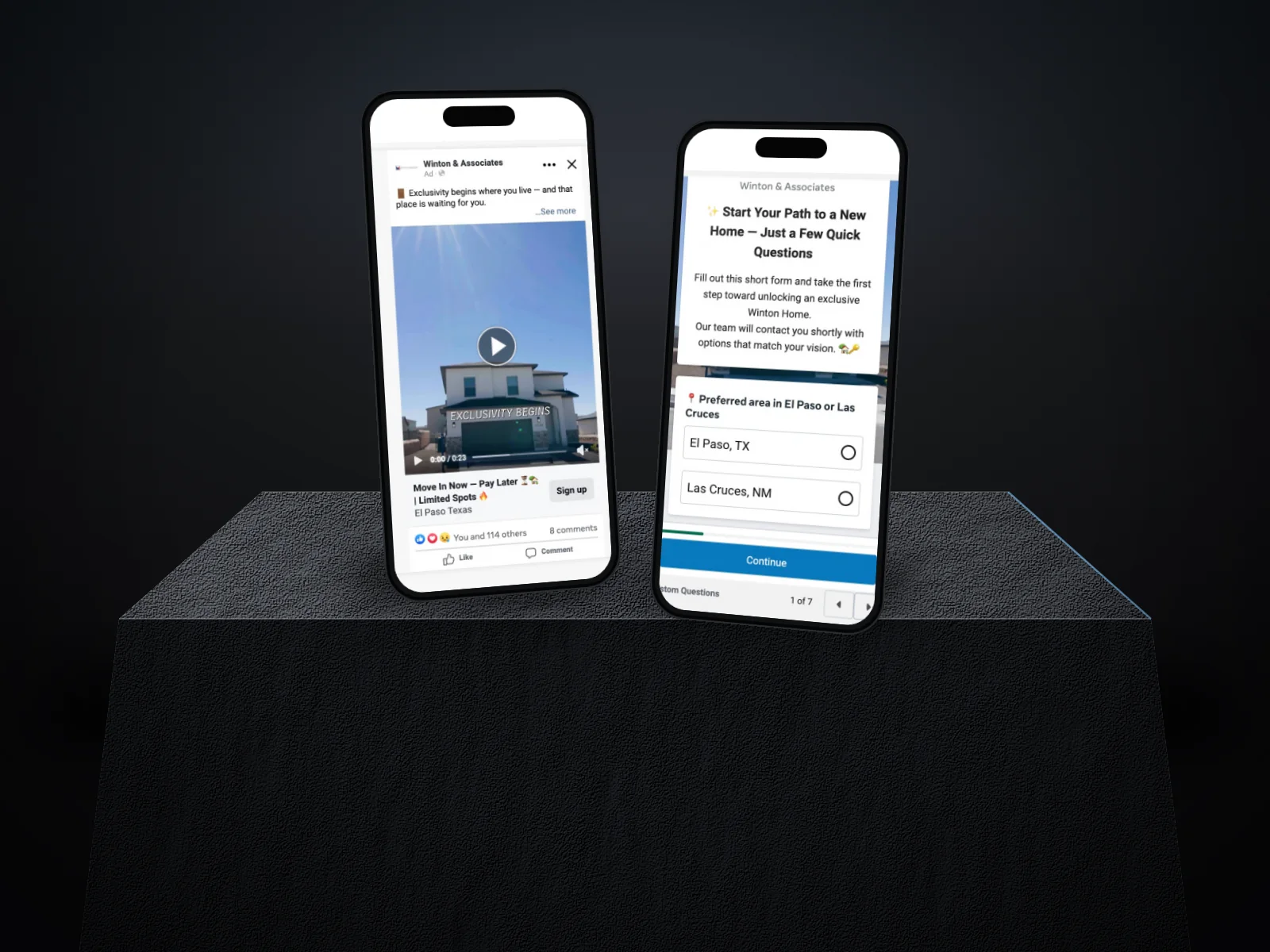 Winton Homes case study: Winton Homes Facebook video ad and instant lead form on two phones